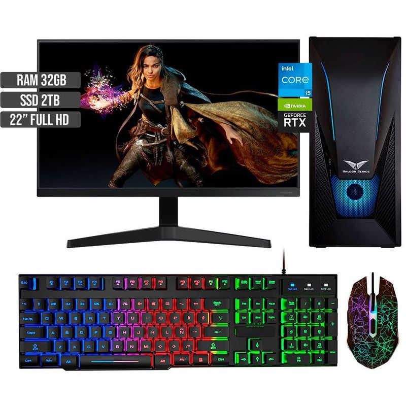 HALCON - PC GAMER INTEL CORE I5-12400 RTX 3050 8GB SSD 2TB RAM 32GB LED 22 FHD