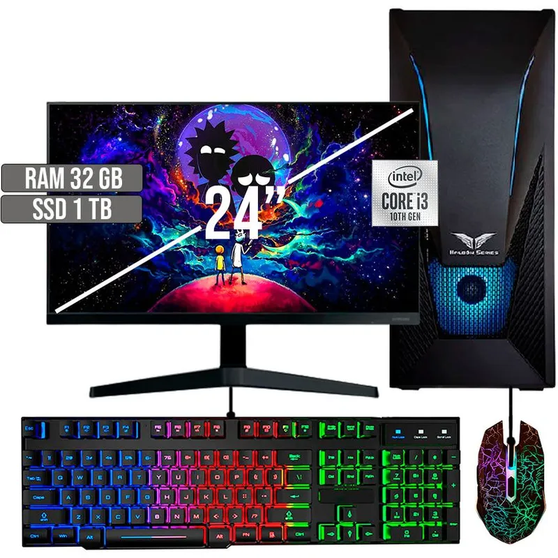 HALCON - PC EQUIPO GAMER INTEL CORE I3-10105 SSD 1TB RAM 32GB LED 24 FHD