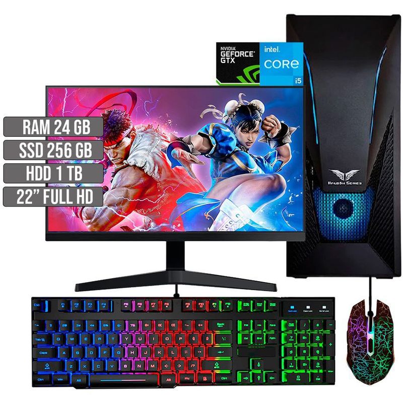 HALCON - PC GAMER INTEL CORE I5-12400 GTX 1650 4GB SSD 256GB +HDD 1TB RAM 24GB LED 22 FHD