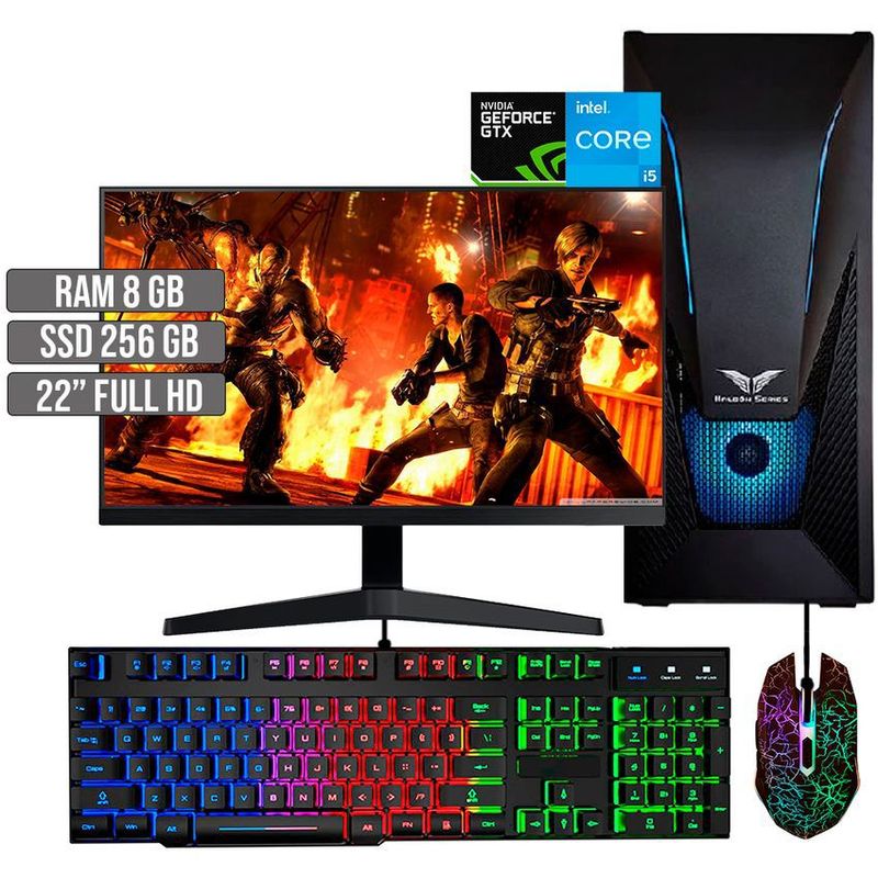 HALCON - PC EQUIPO GAMER INTEL CORE I5-12400 GTX 1650 4GB SSD 256GB RAM 8GB LED 22" FHD