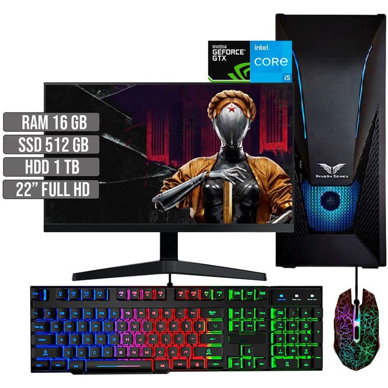 HALCON - PC GAMER INTEL CORE I5-12400 GTX 1650 4GB SSD 512GB +HDD 1TB RAM 16GB LED 22 FHD