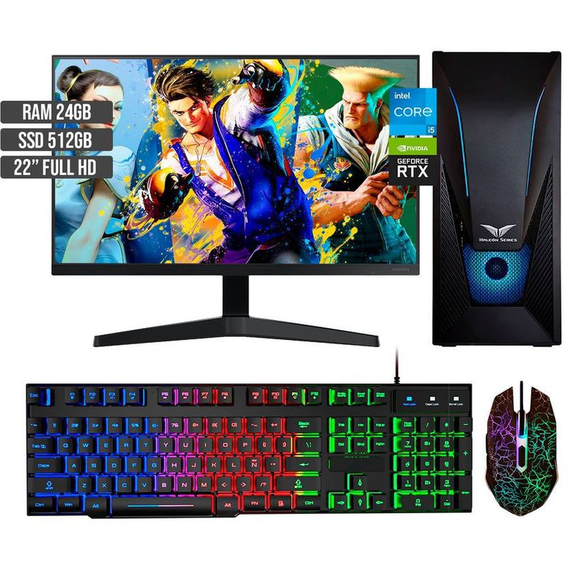 HALCON - PC GAMER INTEL CORE I5-12400 RTX 3050 8GB SSD 512GB RAM 24GB LED 22 FHD