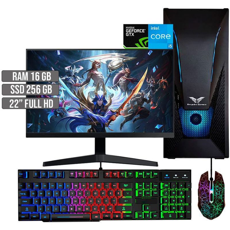 HALCON - PC EQUIPO GAMER INTEL CORE I5-12400 GTX 1650 4GB SSD 256GB RAM 16GB LED 22" FHD