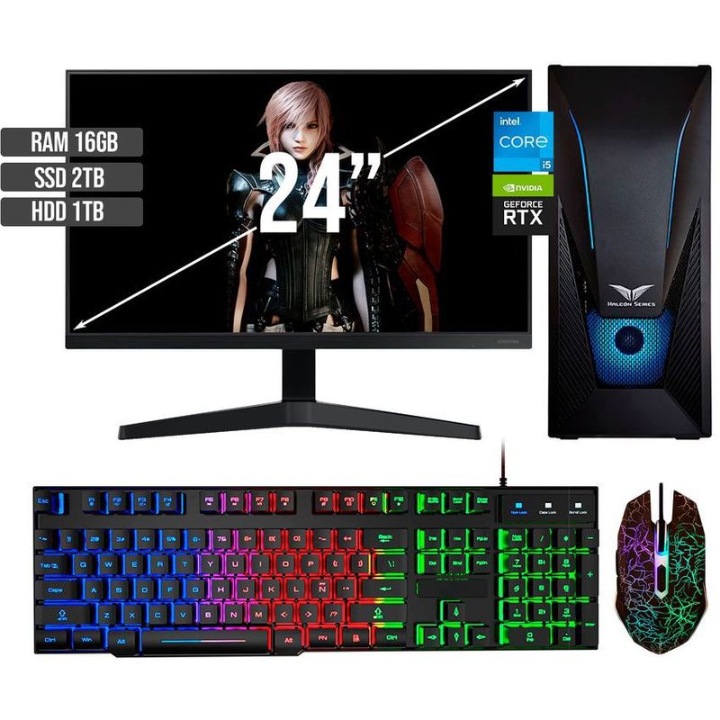 HALCON - PC GAMER INTEL CORE I5-12400 RTX 3050 8GB SSD 2TB + HDD 1TB RAM 16GB LED 24 FHD