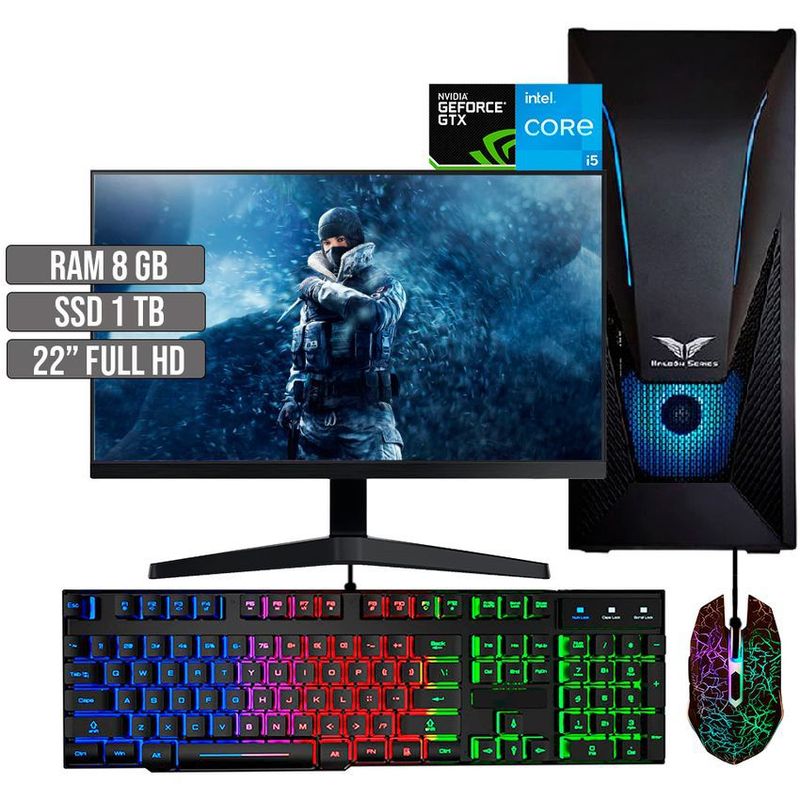 HALCON - PC EQUIPO GAMER INTEL CORE I5-12400 GTX 1650 4GB SSD 1TB RAM 8GB LED 22" FHD