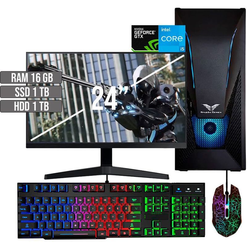 HALCON - PC GAMER INTEL CORE I5-12400 GTX 1650 4GB SSD 1TB + HDD 1TB RAM 16GB LED 24 FHD