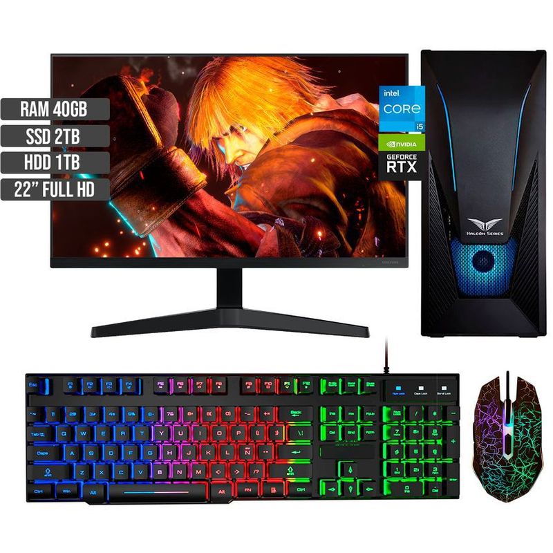 HALCON - PC GAMER INTEL CORE I5-12400 RTX 3050 8GB SSD 2TB + HDD 1TB RAM 40GB LED 22 FHD