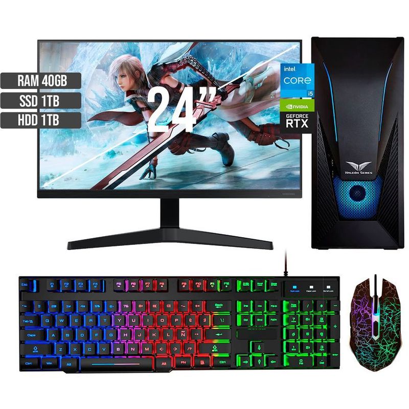 HALCON - PC GAMER INTEL CORE I5-12400 RTX 3050 8GB SSD 1TB + HDD 1TB RAM 40GB LED 24 FHD