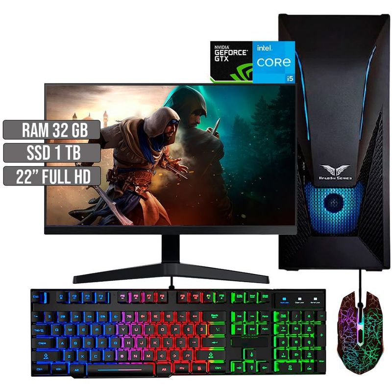 HALCON - PC EQUIPO GAMER INTEL CORE I5-12400 GTX 1650 4GB SSD 1TB RAM 32GB LED 22" FHD