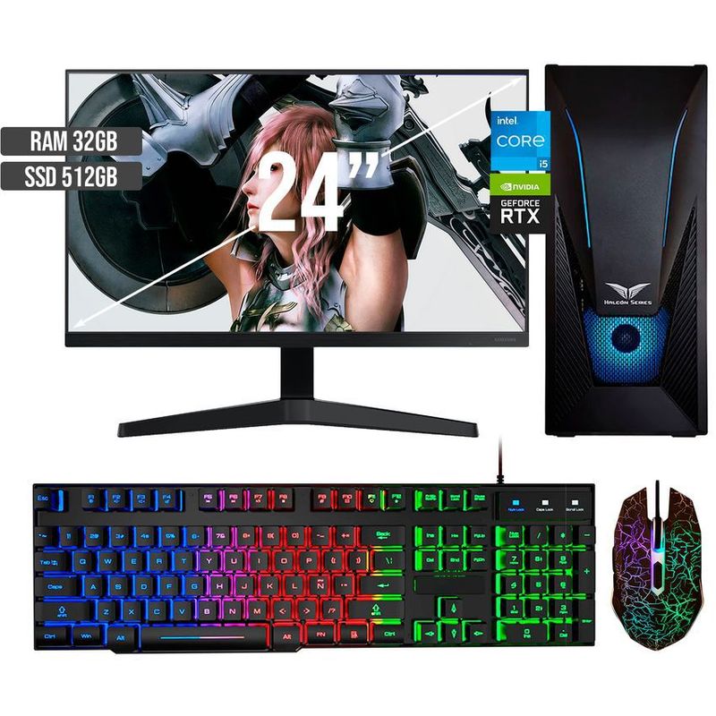 HALCON - PC GAMER INTEL CORE I5-12400 RTX 3050 8GB SSD 512GB RAM 32GB LED 24 FHD