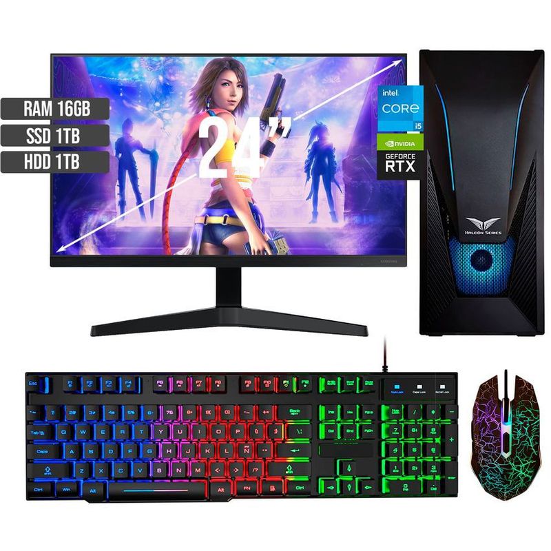 HALCON - PC GAMER INTEL CORE I5-12400 RTX 3050 8GB SSD 1TB + HDD 1TB RAM 16GB LED 24 FHD