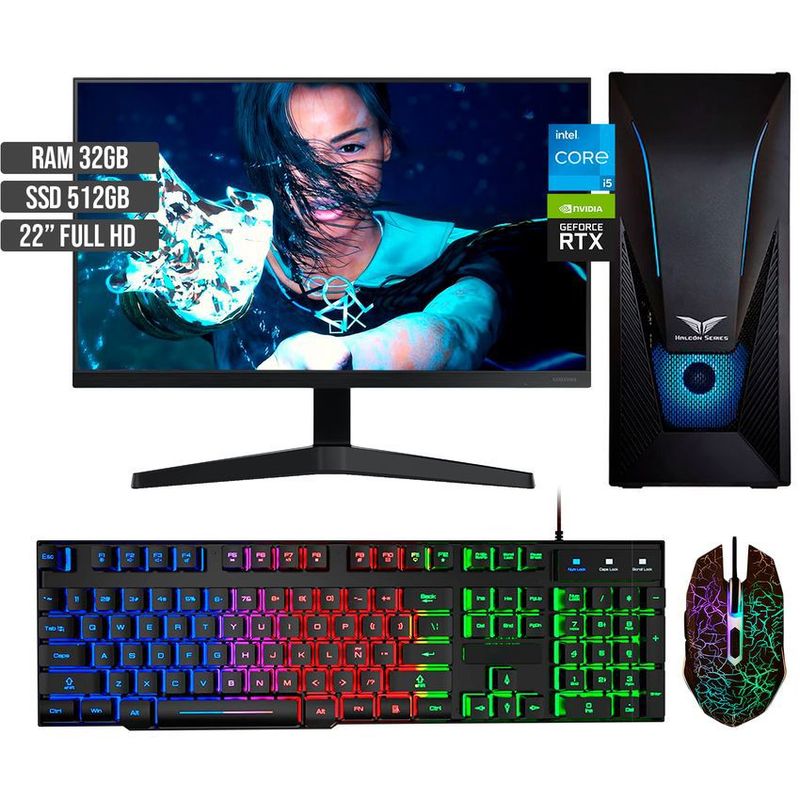 HALCON - PC GAMER INTEL CORE I5-12400 RTX 3050 8GB SSD 512GB RAM 32GB LED 22 FHD
