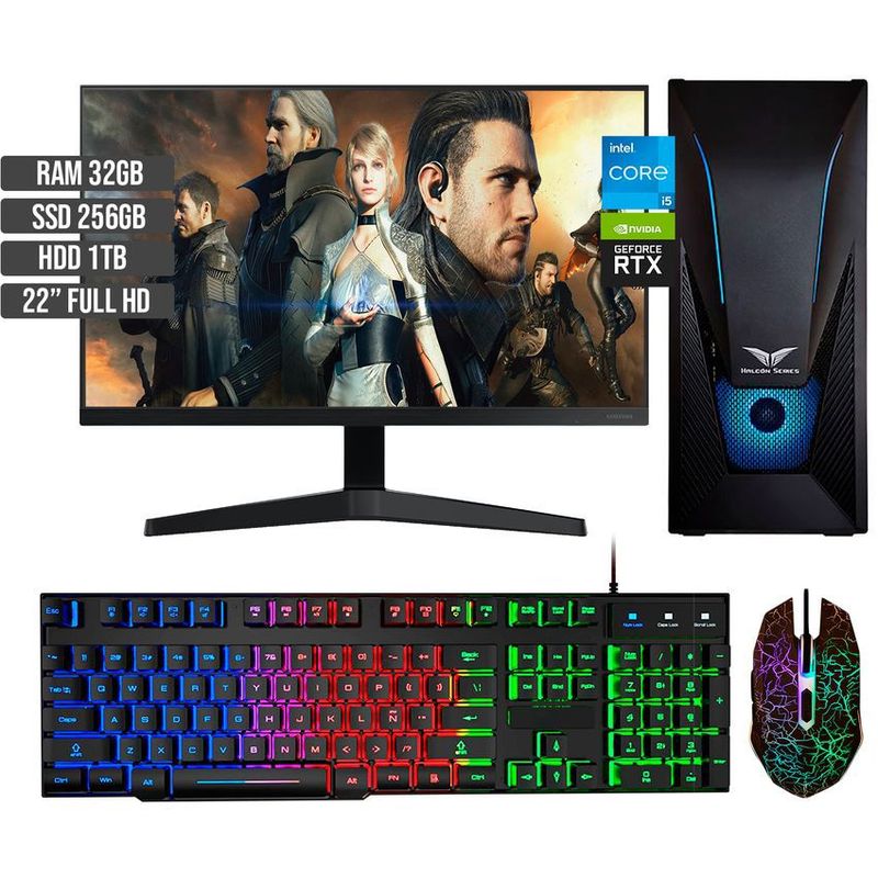 HALCON - PC GAMER INTEL CORE I5-12400 RTX 3050 8GB SSD 256GB +HDD 1TB RAM 32GB LED 22 FHD