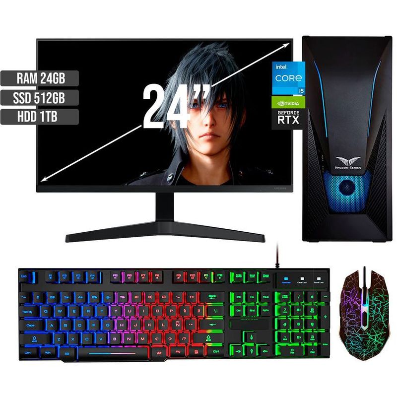 HALCON - PC GAMER INTEL CORE I5-12400 RTX 3050 8GB SSD 512GB +HDD 1TB RAM 24GB LED 24 FHD