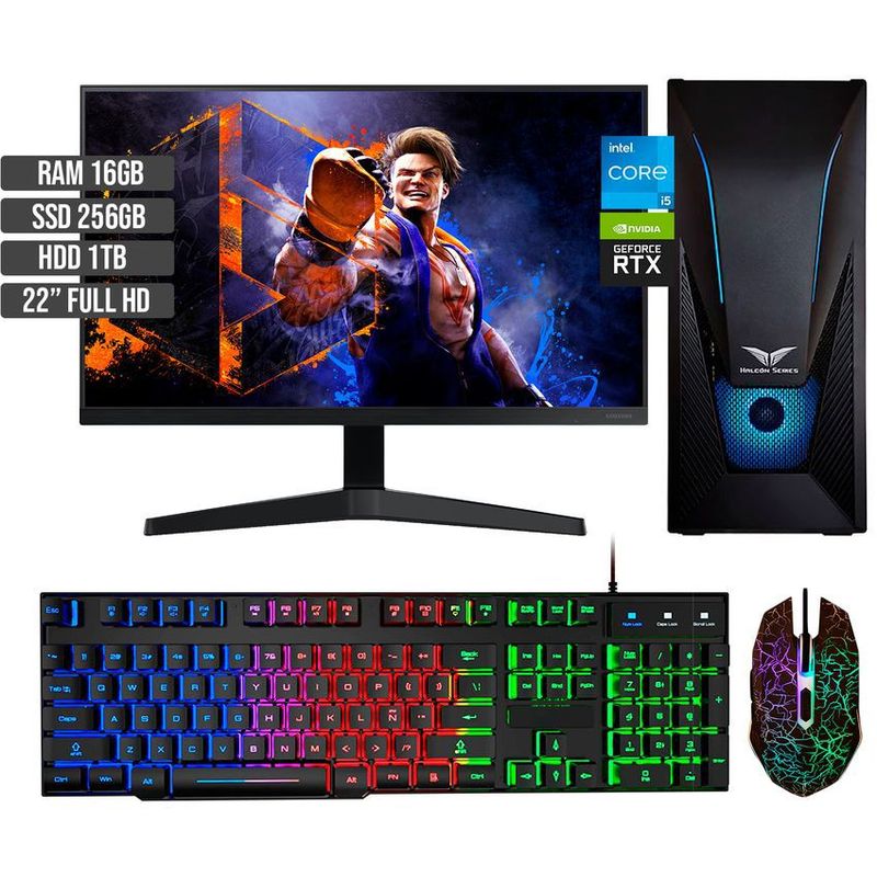 HALCON - PC GAMER INTEL CORE I5-12400 RTX 3050 8GB SSD 256GB +HDD 1TB RAM 16GB LED 22 FHD