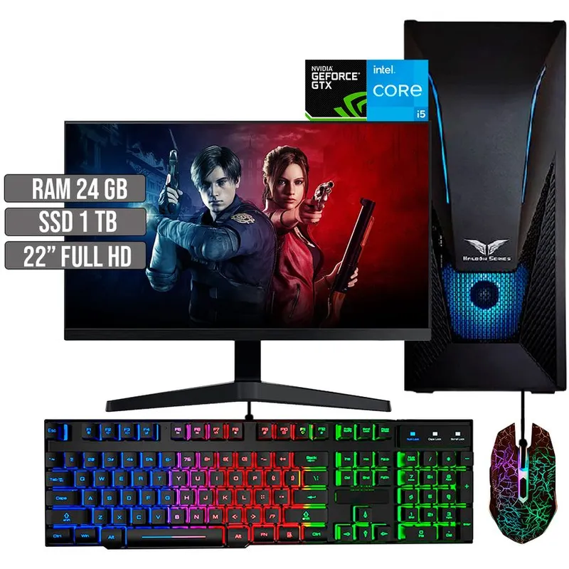 HALCON - PC EQUIPO GAMER INTEL CORE I5-12400 GTX 1650 4GB SSD 1TB RAM 24GB LED 22" FHD