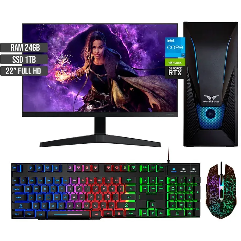 HALCON - PC GAMER INTEL CORE I5-12400 RTX 3050 8GB SSD 1TB RAM 24GB LED 22 FHD