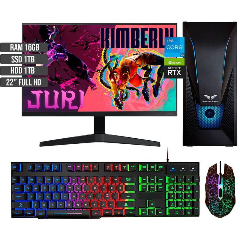 HALCON - PC GAMER INTEL CORE I5-12400 RTX 3050 8GB SSD 1TB + HDD 1TB RAM 16GB LED 22 FHD