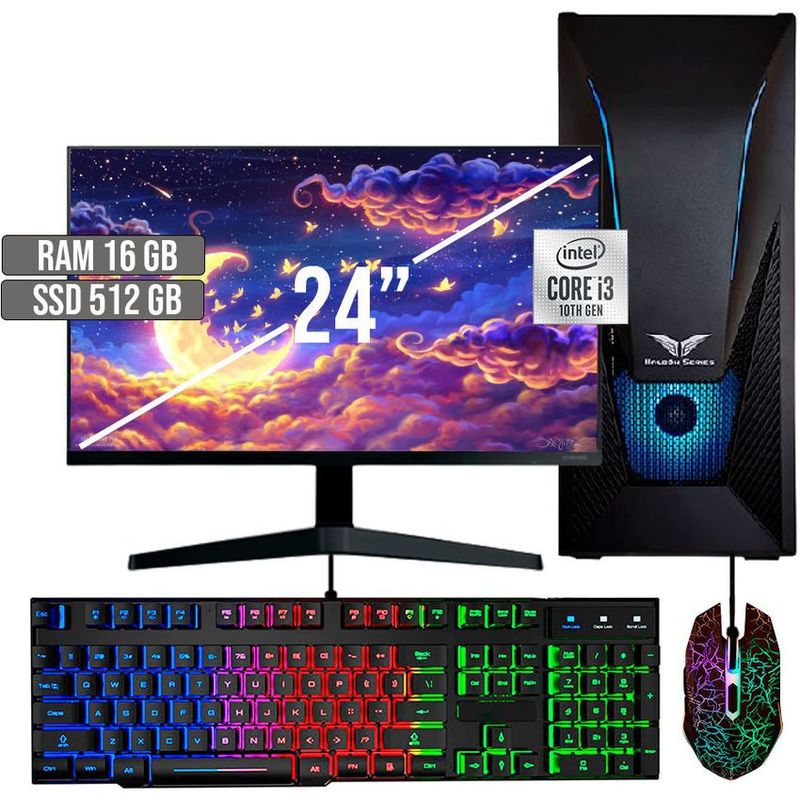 HALCON - PC EQUIPO GAMER INTEL CORE I3-10105 SSD 512GB RAM 16GB LED 24 FHD