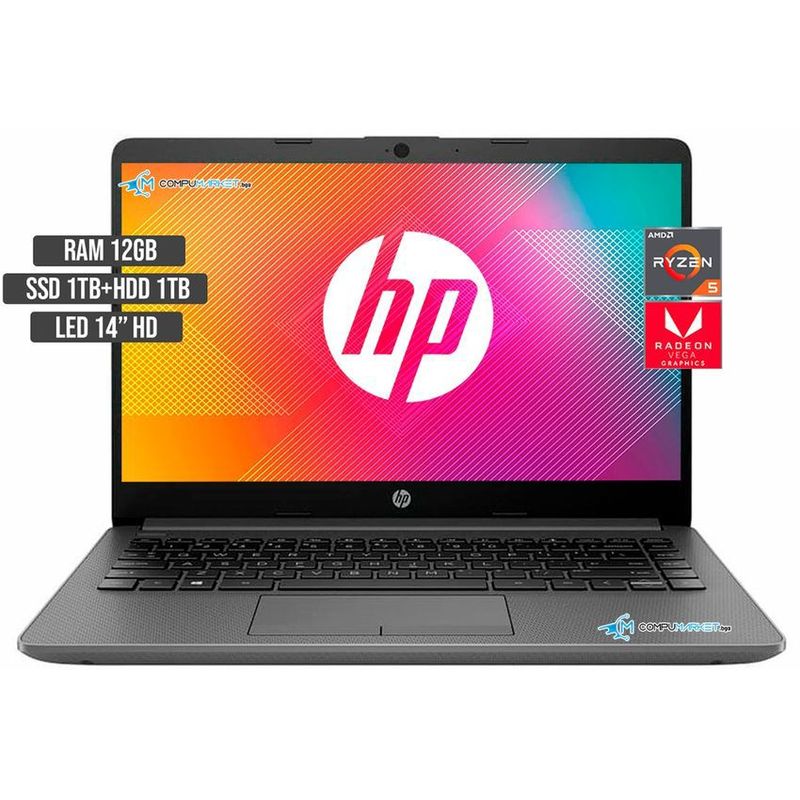 HP - COMPUTADOR PORTATIL HP AMD RYZEN 5 5500U SSD 1TB+ HDD 1TB RAM 12GB 14" HD