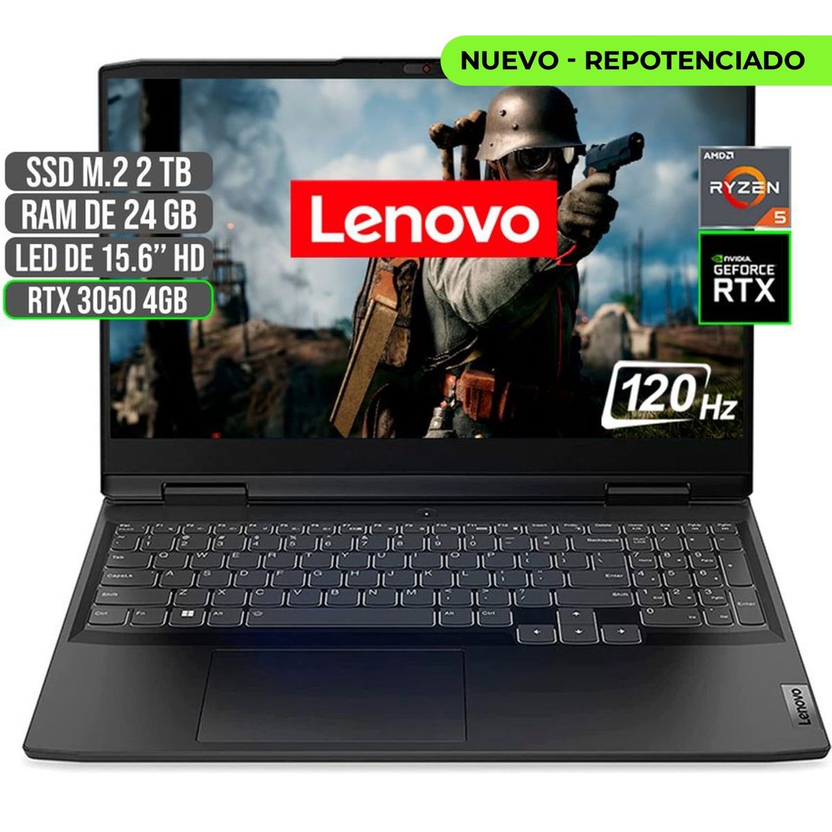 LENOVO - PORTATIL LENOVO GAMING AMD RYZEN 5 6600H SSD 2TB RAM 24GB RTX 3050 4GB 15.6" FHD