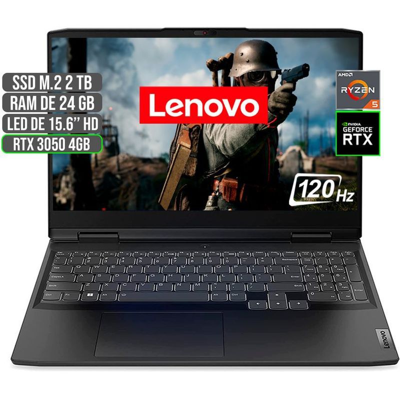 LENOVO - PORTATIL LENOVO GAMING AMD RYZEN 5 6600H SSD 2TB RAM 24GB RTX 3050 4GB 15.6" FHD