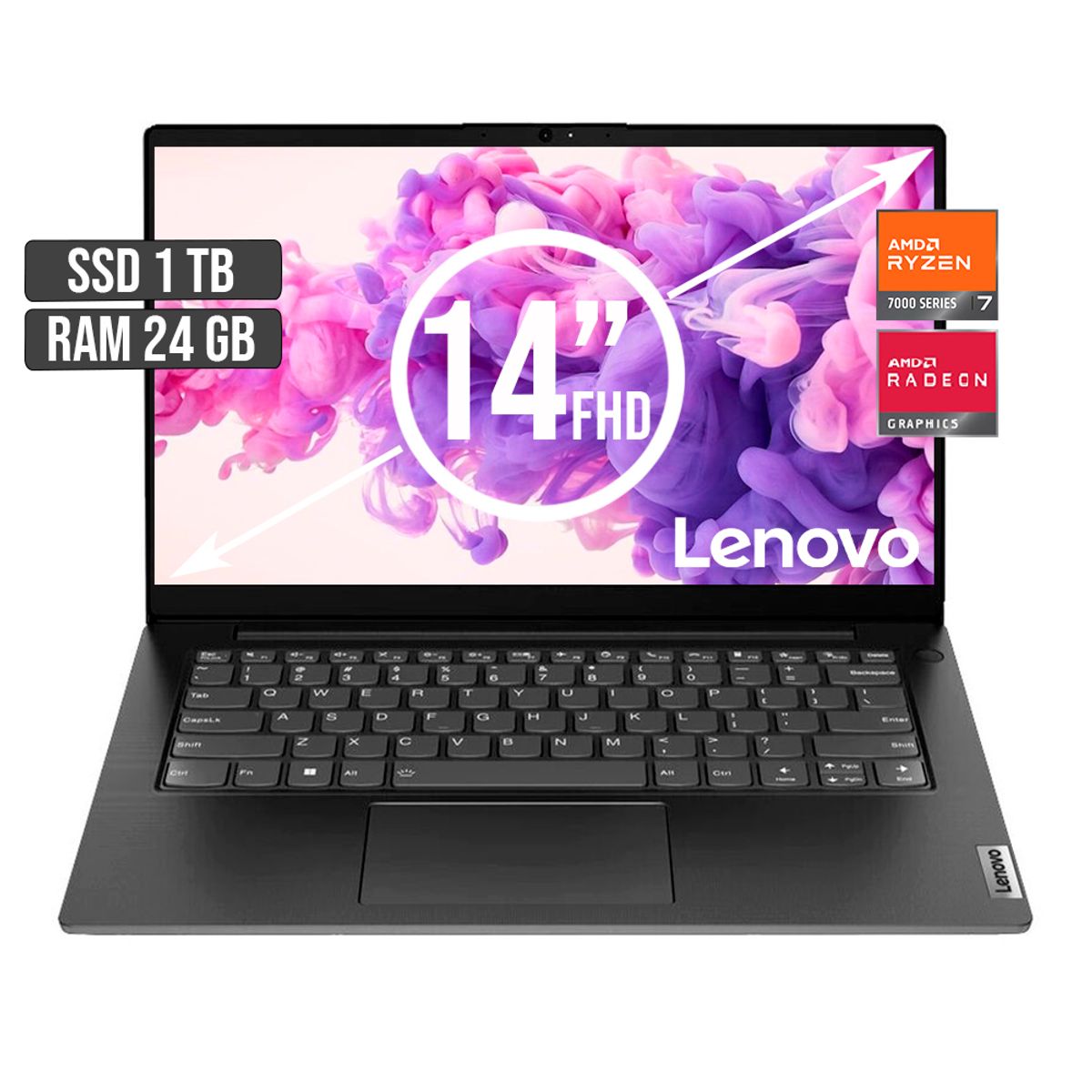 LENOVO - PORTATIL LENOVO AMD RYZEN 7-7730U SSD 1TB RAM 24GB LED 14 FULL HD