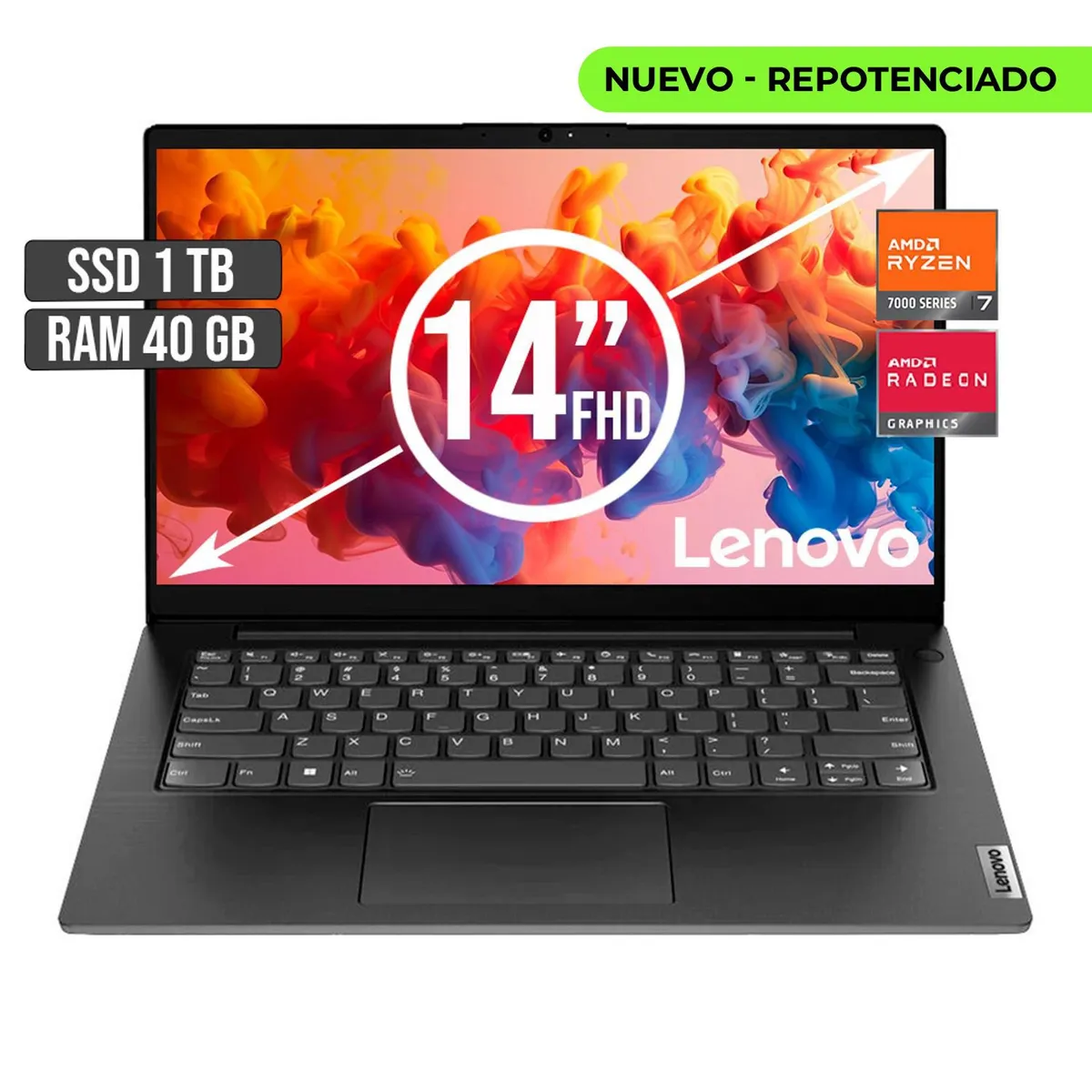 LENOVO - PORTATIL LENOVO AMD RYZEN 7-7730U SSD 1TB RAM 40GB LED 14 FULL HD
