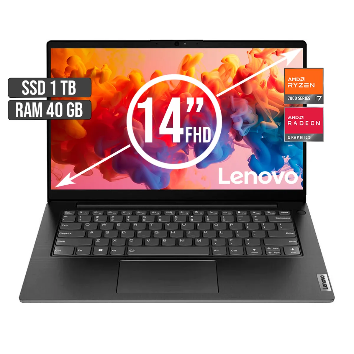 Lenovo - PORTATIL LENOVO AMD RYZEN 7-7730U SSD 1TB RAM 40GB LED 14 FULL HD