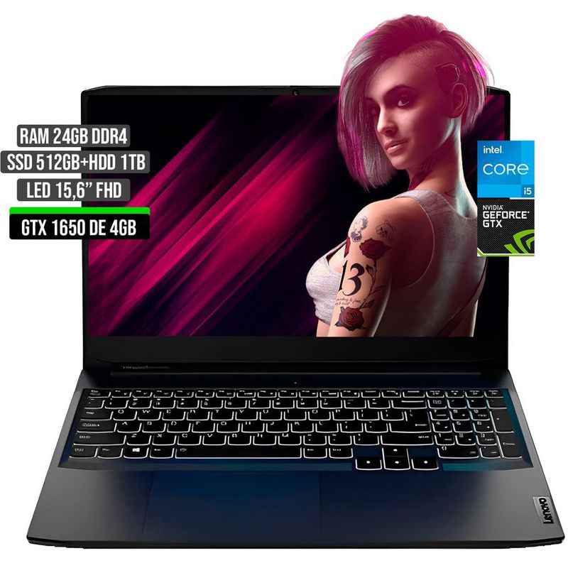 LENOVO - LENOVO INTEL CORE I5-11320H GTX 1650 4GB SSD 512GB + HDD 1TB RAM 24GB LED 15,6" FHD