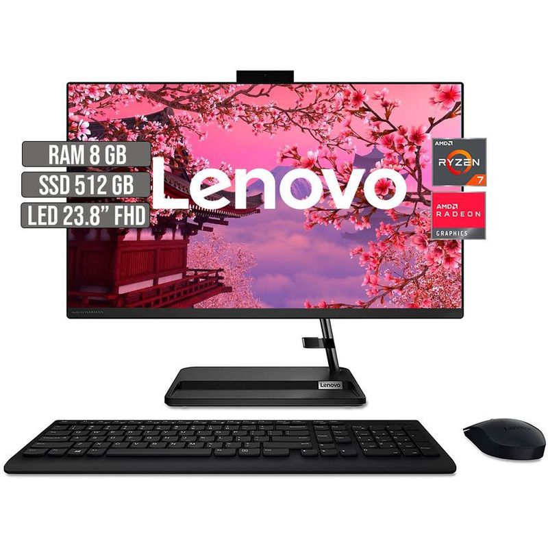 LENOVO - TODO EN UNO LENOVO AMD RYZEN 7 5700U SSD 512GB RAM 8GB LED 23.8" FHD
