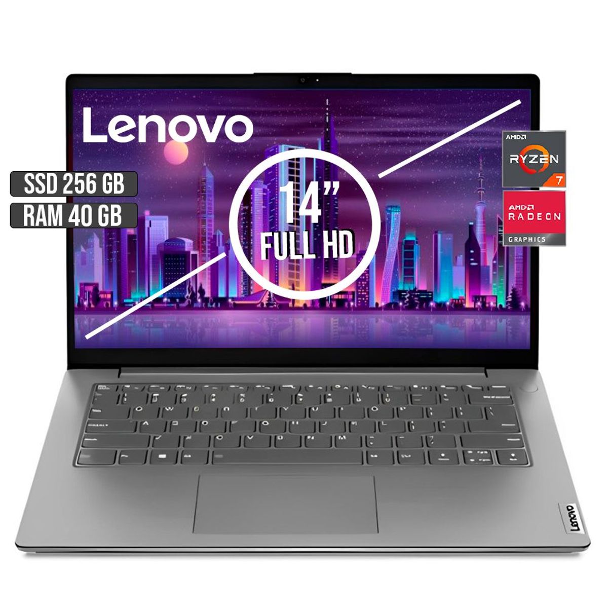LENOVO - Portátil Lenovo AMD Ryzen 7 5825U 40GB RAM 256GB SSD 14" FHD