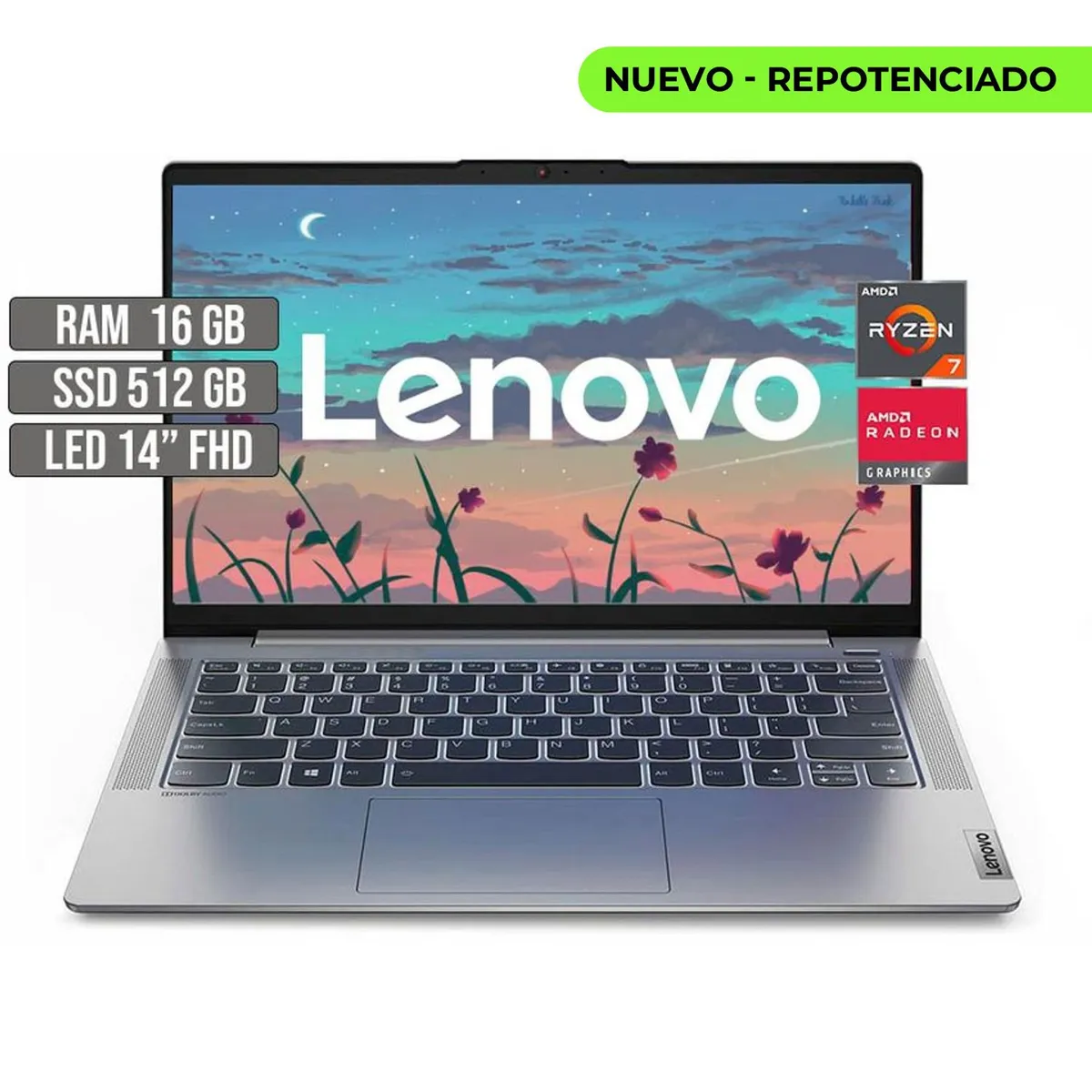 LENOVO - PORTATIL LENOVO IDEAPAD AMD RYZEN 7 5700U SSD 512GB RAM 16GB LED 14" FHD