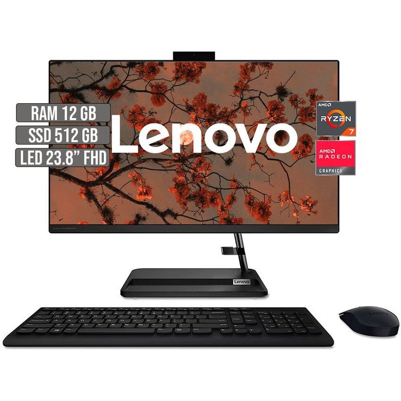 LENOVO - TODO EN UNO LENOVO AMD RYZEN 7 5700U SSD 512GB RAM 12GB LED 23.8" FHD