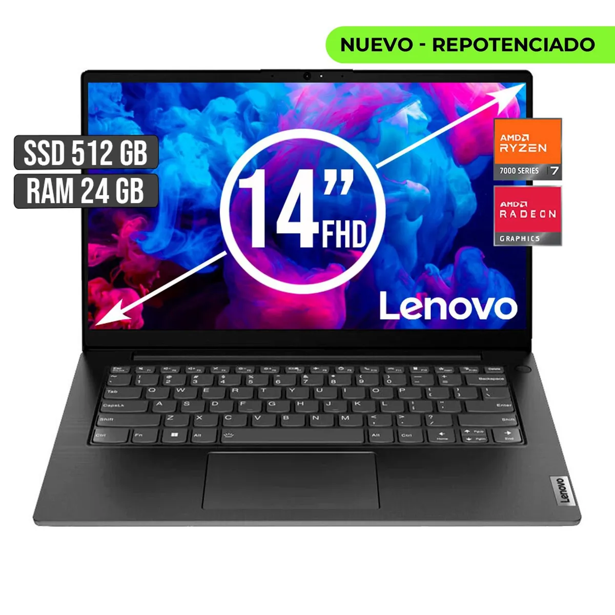 LENOVO - Portátil Lenovo V14 14" FHD AMD Ryzen 7 7730U RAM 24GB 512GB SSD Gris