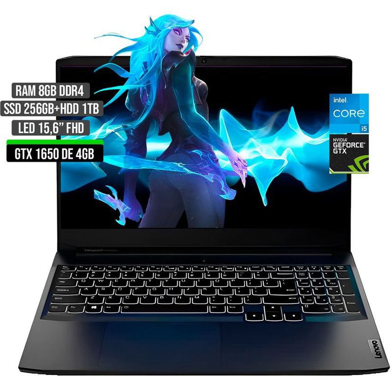 LENOVO - Portátil Lenovo Intel Core i5 GTX 1650 8GB RAM 256GB SSD + 1TB HDD