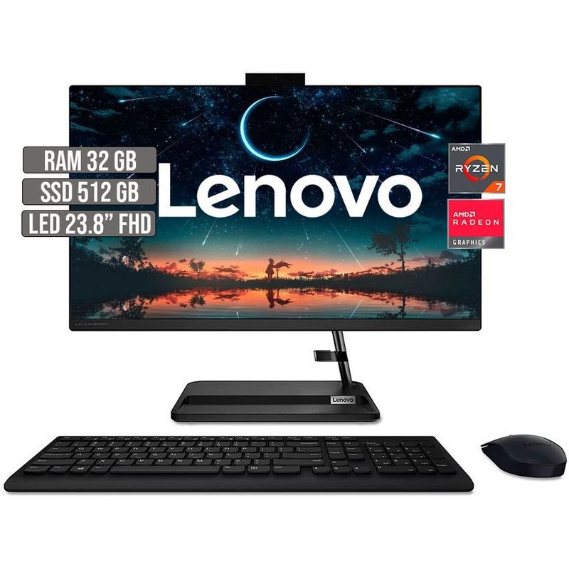 LENOVO - TODO EN UNO LENOVO AMD RYZEN 7 5700U SSD 512GB RAM 32GB LED 23.8" FHD
