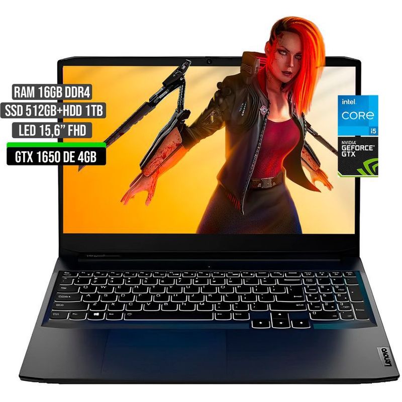 LENOVO - Portátil Lenovo Intel Core i5 GTX 1650 16GB RAM 512GB SSD + 1TB HDD