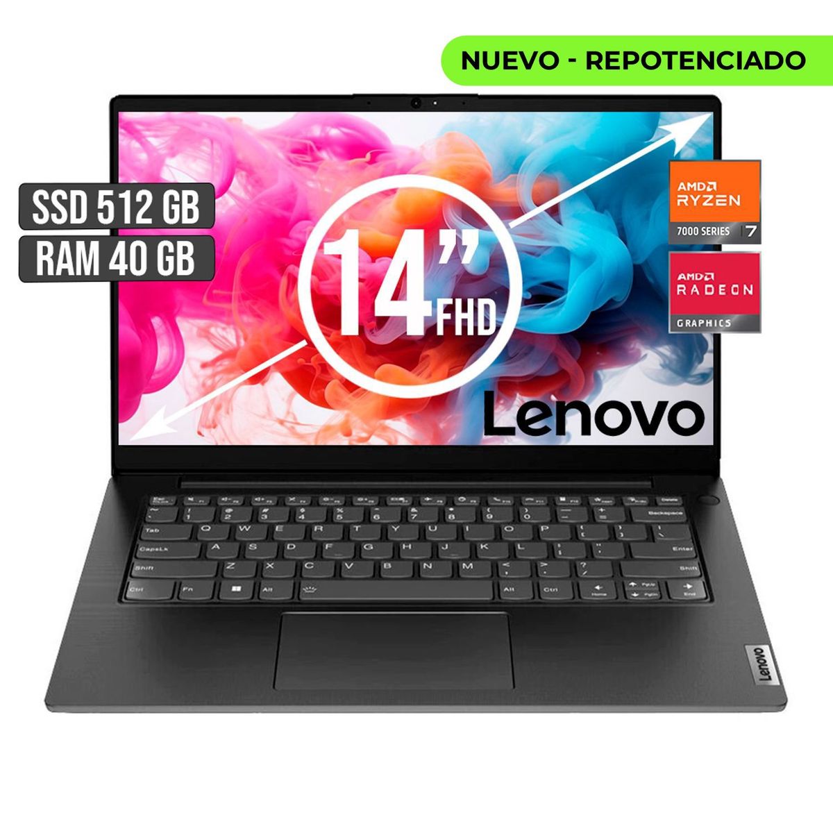 LENOVO - PORTATIL LENOVO AMD RYZEN 7-7730U SSD 512GB RAM 40GB LED 14 FULL HD