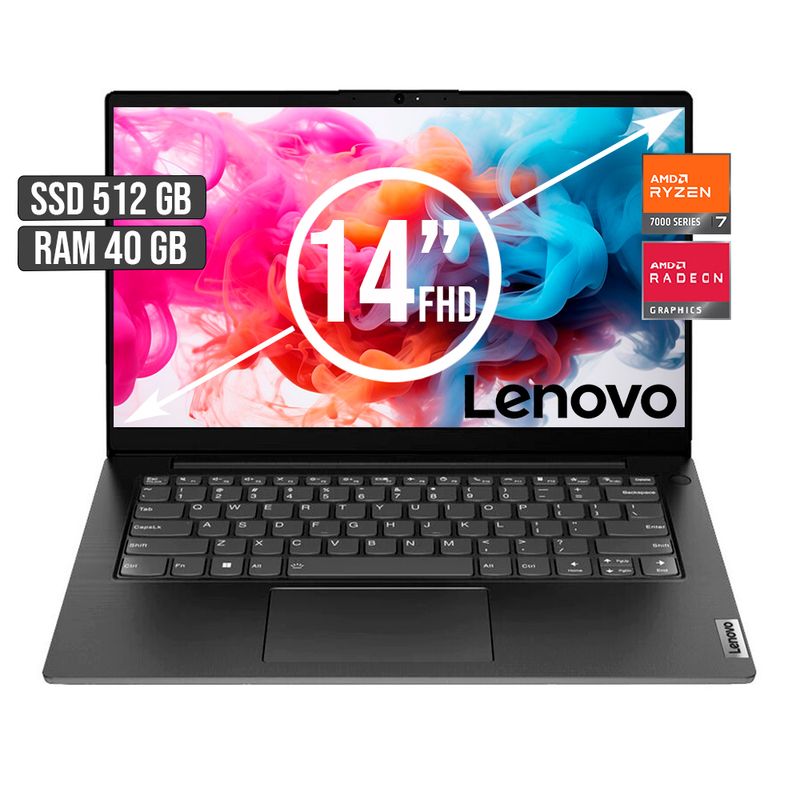 LENOVO - PORTATIL LENOVO AMD RYZEN 7-7730U SSD 512GB RAM 40GB LED 14 FULL HD