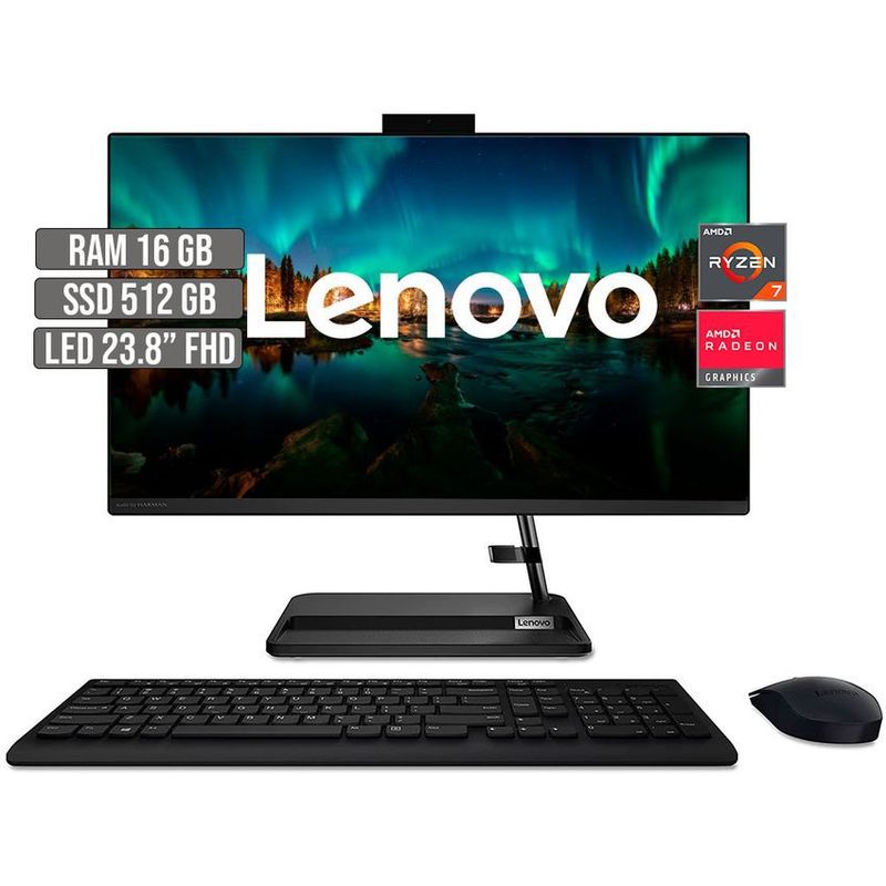 LENOVO - TODO EN UNO LENOVO AMD RYZEN 7 5700U SSD 512GB RAM 16GB LED 23.8" FHD