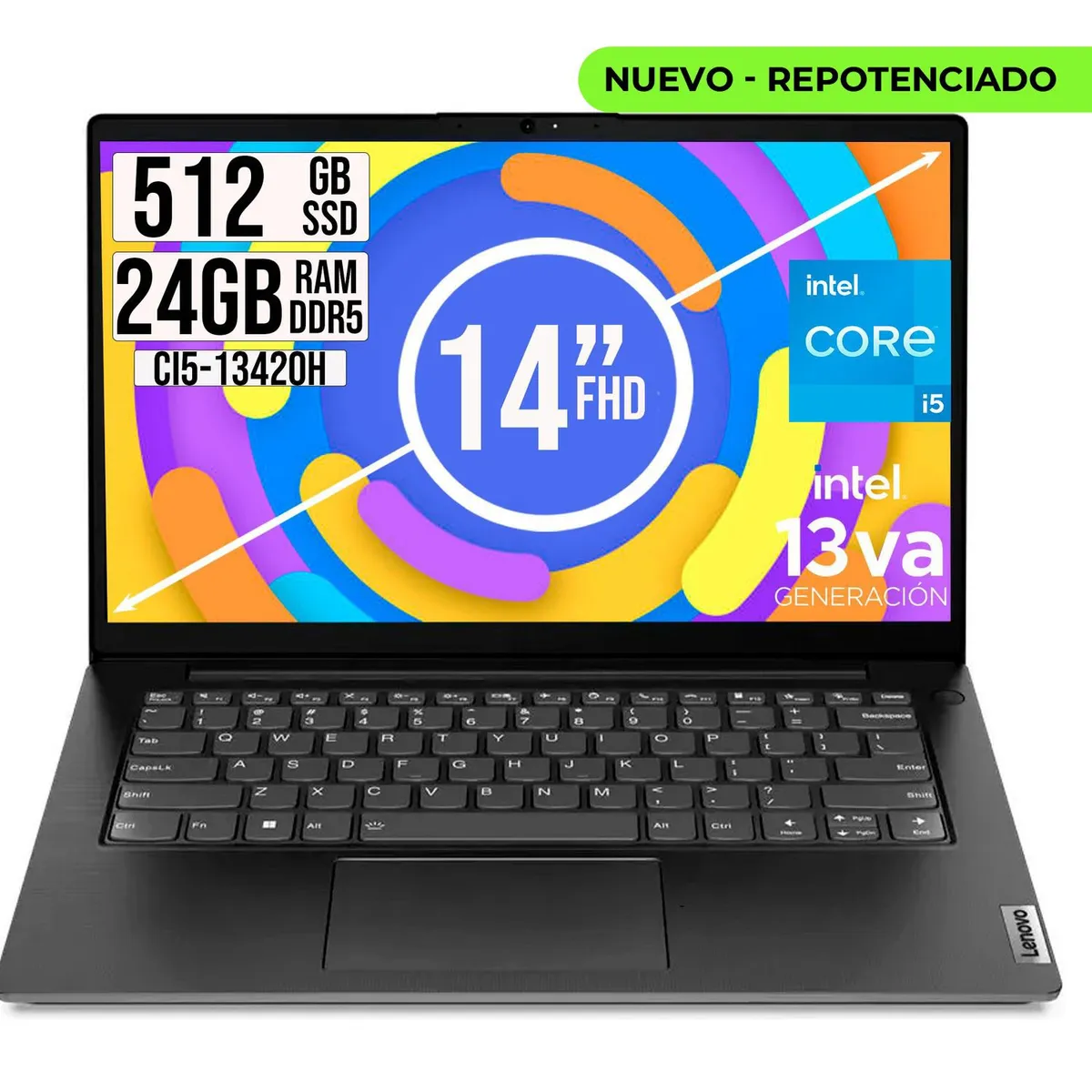 Lenovo - Portátil Lenovo V14 14 FHD Intel Core i5-13420H 24GB 512GB SSD Gris