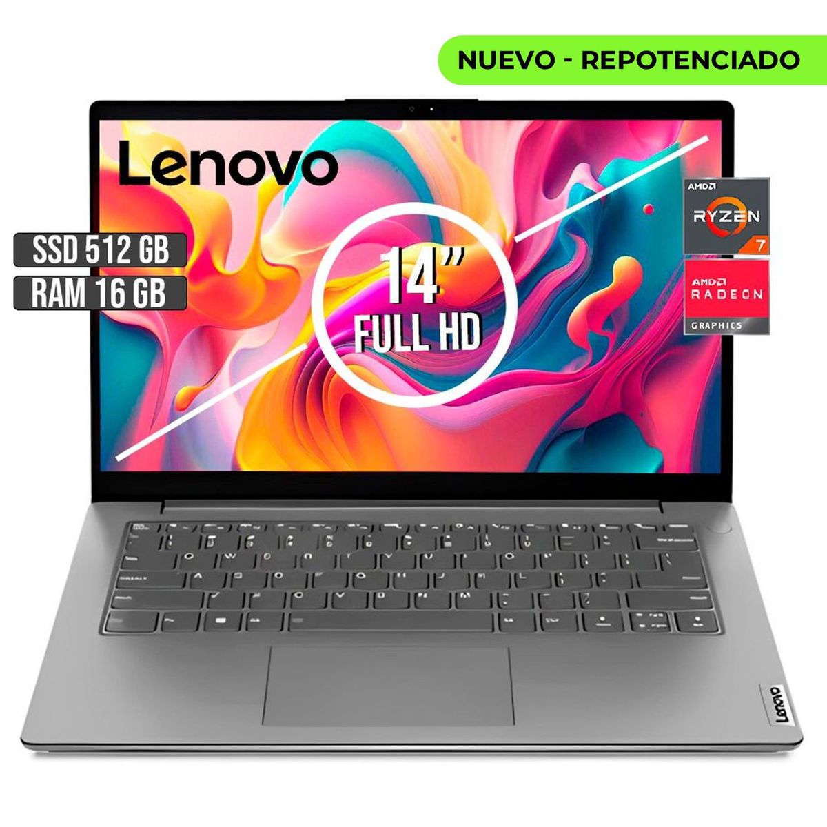 LENOVO - Portátil Lenovo AMD Ryzen 7-5825U 512GB SSD 16GB RAM 14 FHD