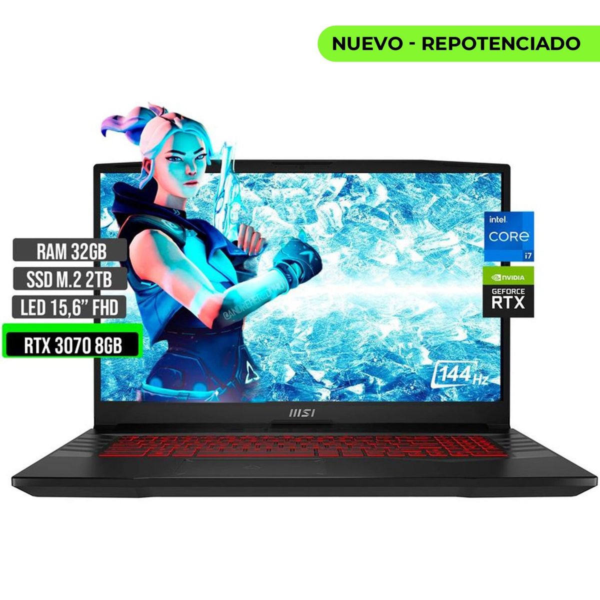 MSI - Portátil MSI Intel Core i7 12700H RTX 3070 32GB RAM 2TB SSD 15.6"