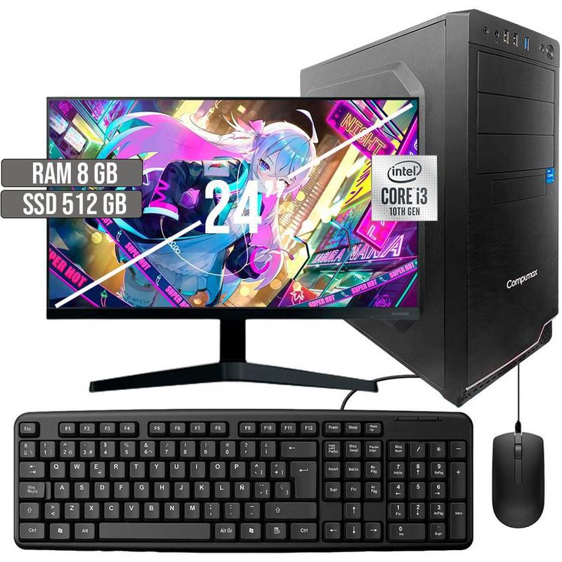 COMPUMAX - COMPUTADOR COMPUMAX INTEL CORE I3-10105 SSD 512GB RAM 8GB LED 24 FHD