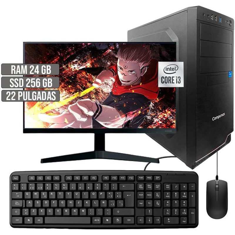 COMPUMAX - COMPUTADOR COMPUMAX INTEL CORE I3-10105 SSD 256GB RAM 24GB LED 22 FHD