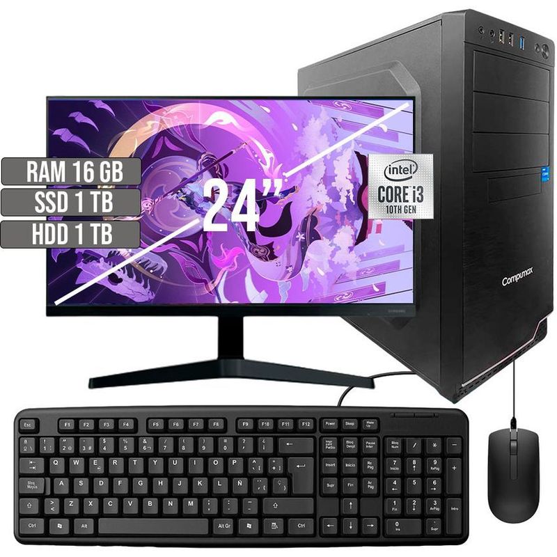 COMPUMAX - COMPUTADOR COMPUMAX INTEL CORE I3-10105 SSD 1TB + HDD 1TB RAM 16GB LED 24 FHD