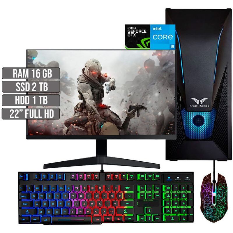 HALCON - PC GAMER INTEL CORE I5-12400 GTX 1650 4GB SSD 2TB + HDD 1TB RAM 16GB LED 22 FHD