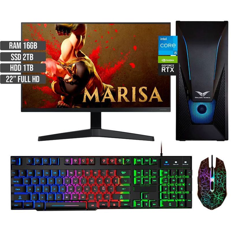HALCON - PC GAMER INTEL CORE I5-12400 RTX 3050 8GB SSD 2TB + HDD 1TB RAM 16GB LED 22 FHD