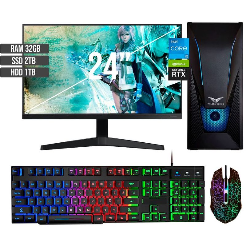 HALCON - PC GAMER INTEL CORE I5-12400 RTX 3050 8GB SSD 2TB + HDD 1TB RAM 32GB LED 24 FHD